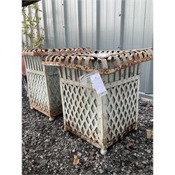 Pair small square metalwork lattice planters with liners - THIS LOT IS TO BE COLLECTED BY APPOINTMENT FROM DUGGLEBY STORAGE, GREAT HILL, EASTFIELD, SCARBOROUGH, YO11 3TX