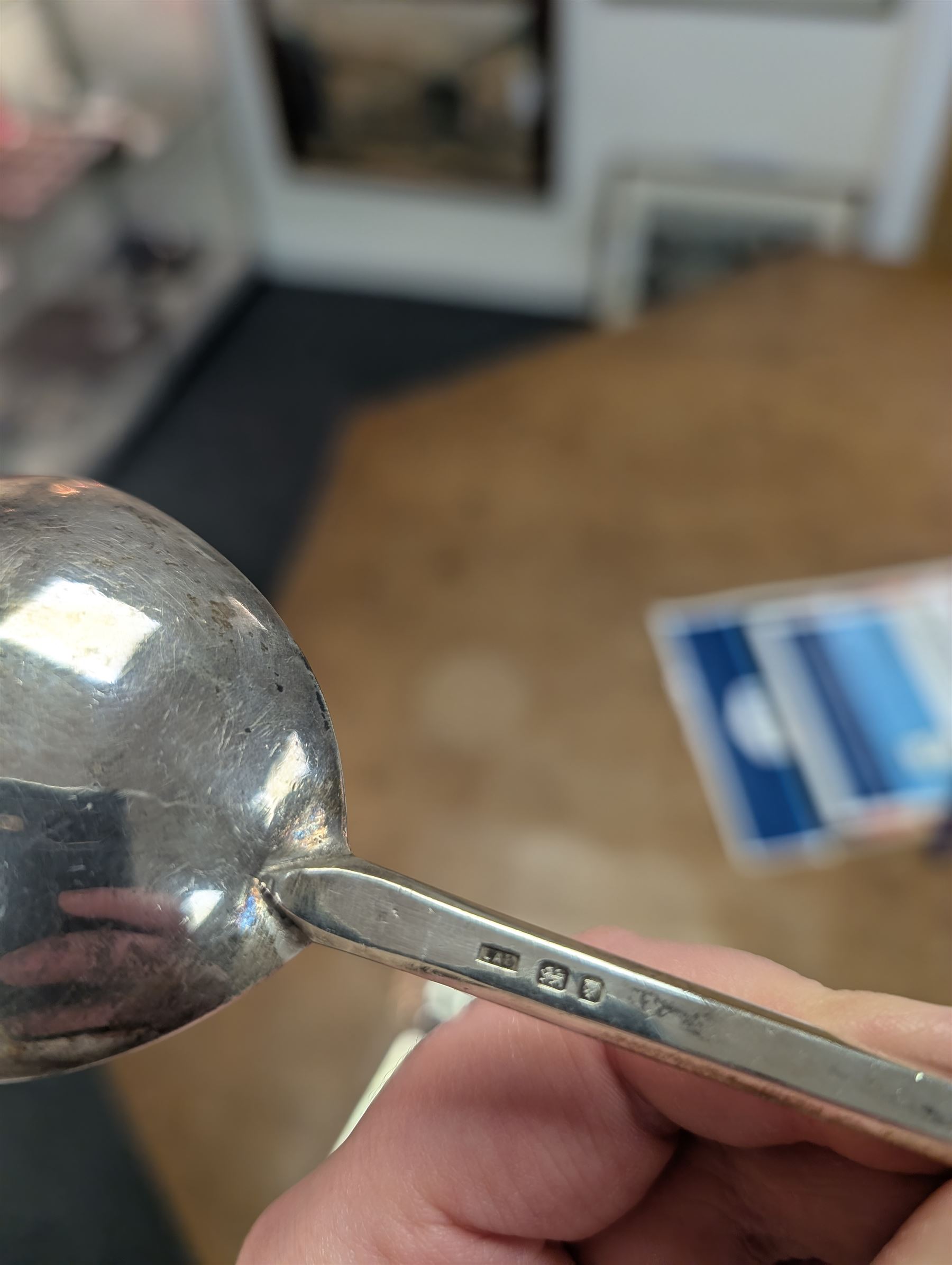 Pair of 17th century style seal top table spoons, with rounded fig shaped bowls and seal top finials, engraved ALC JEB 1649, with leopards head mark to centre top of bowl and modern hallmark on reverse for London Assay Office with no date mark