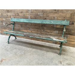 Early 20th century cast iron framed faux bois garden bench, timber seat and back rest