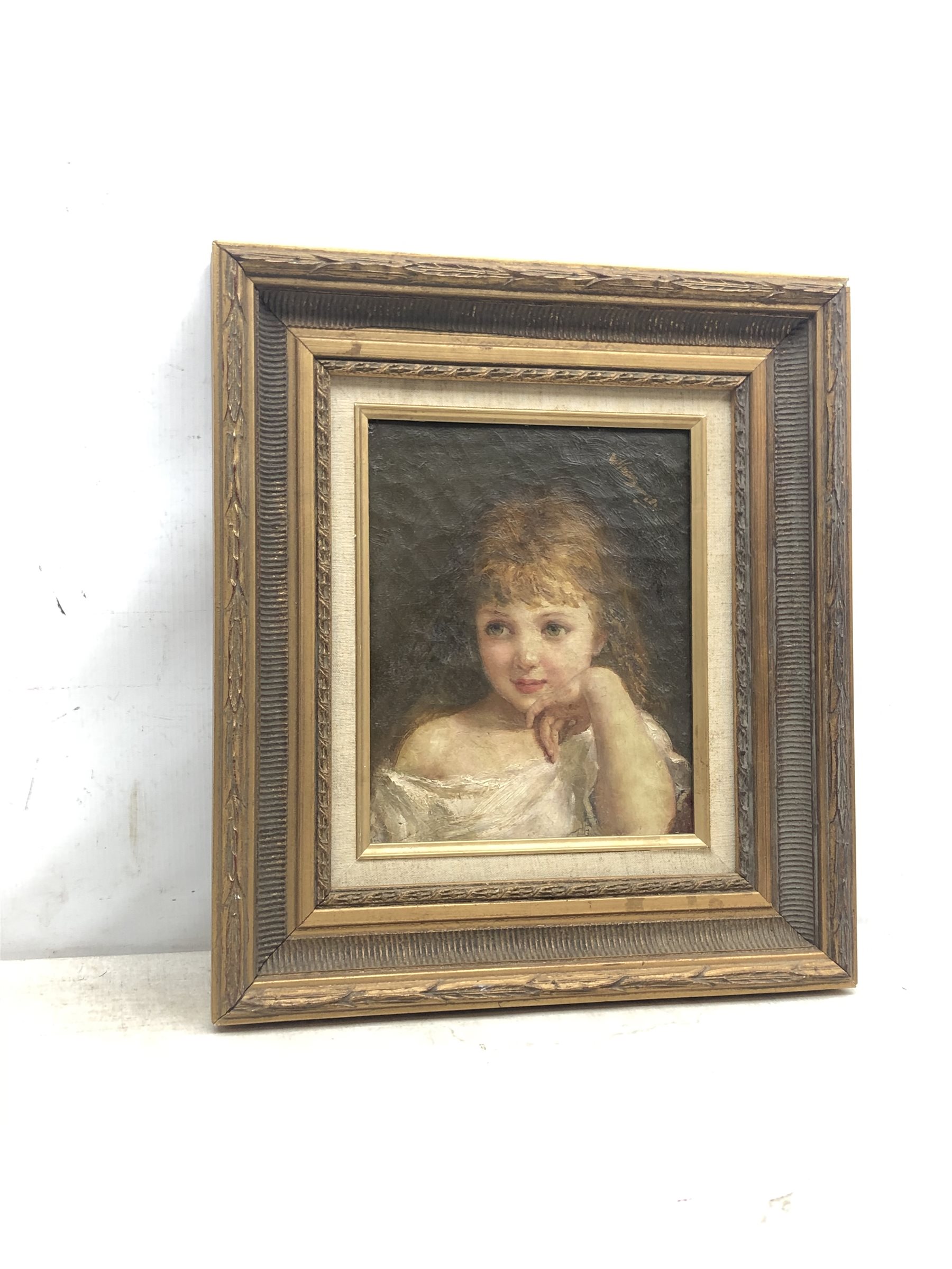 English School (early 20th century): Portrait of a Young Girl, oil on canvas laid on panel unsigned 25cm x 19cm