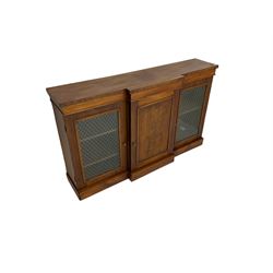 Regency style breakfront credenza, fitted with centre cupboard enclosed by two grilled doors