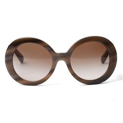 Prada - ‘Minimal Baroque’ oversized round sunglasses in smoky grey acetate, with graduated lenses and distinctive scroll-form temples, with gold-tone PRADA lettering to arm, in hard case