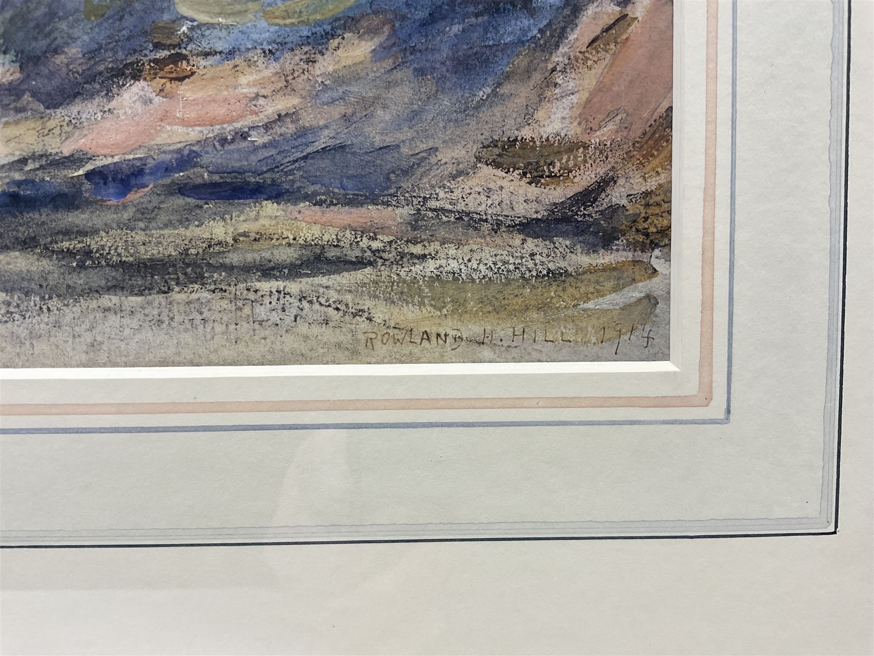 Rowland Henry Hill (Staithes Group 1873-1952): Farmer and his Dog Herding Cattle, watercolour and gouache signed and dated 1914, 34cm x 44cm