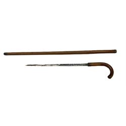 Late 19th/early 20th century sword stick/walking cane with 38cm fullered steel blade 85cm overall