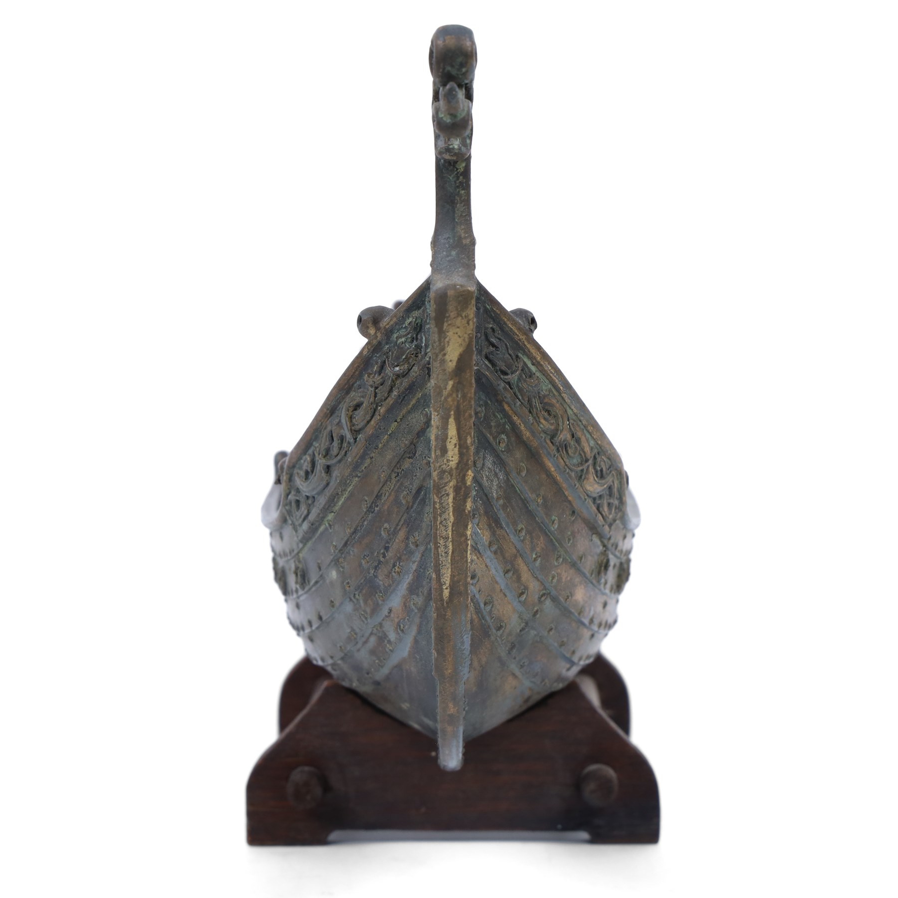 Danish viking ship, in the manor of Edward Aagaard, upon a wooden stand, marked Denmark to the bow of the ship, L41cm 