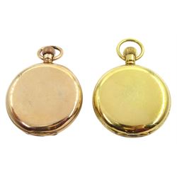 American gold-plated open face 15 jewels keyless lever pocket watch by Waltham, No. 15508542 and one other open face 15 jewel keyless lever presentation pocket watch, the inner dust cover engraved 'British Rail H. Townend in Appreciation of 38 Years Service 1975'