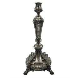 German silver Renaissance Revival candlestick embossed lion mask and nude figure decoration, stamped 800, approx 8.2oz
