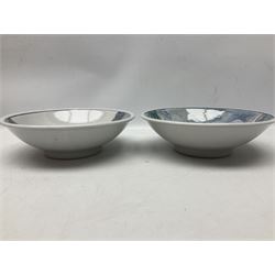 Highland Stoneware Scotland, decorated with landscapes and seascapes, comprising of two bowls, plate and two covered trinket boxes 