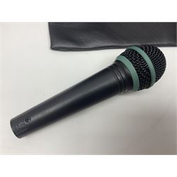 Vintage pair Akai ADM-8 Dynamic microphones; AKG D880 Dynamic microphone; cased; and Shure Betagreen BG1.0 vocal microphone; boxed; all with cables (4)