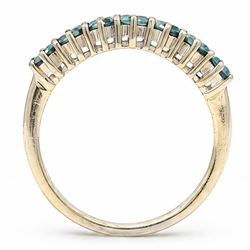 14ct white gold fancy blue diamond ring, set with seven round brilliant cut diamonds, stamped 14k, total diamond weight 0.94 carat