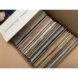 Collection of vinyl LP records in six boxes, mainly Classical, including Stravinsky Pulcinella, Andre Previn Music Night, Valerie Tryon, etc