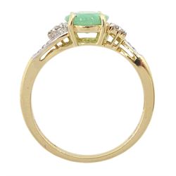 14ct gold oval cut emerald and diamond ring, hallmarked, emerald approx 1.55 carat