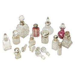 Collection of silver mounted glass scent flasks etc