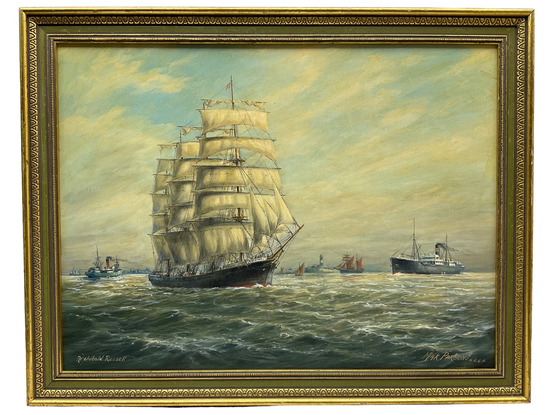 Max Parsons ARCA (British 1915-1998): 'Archibald Russell off Spurn Head', oil on board signed and titled 44cm x 59cm