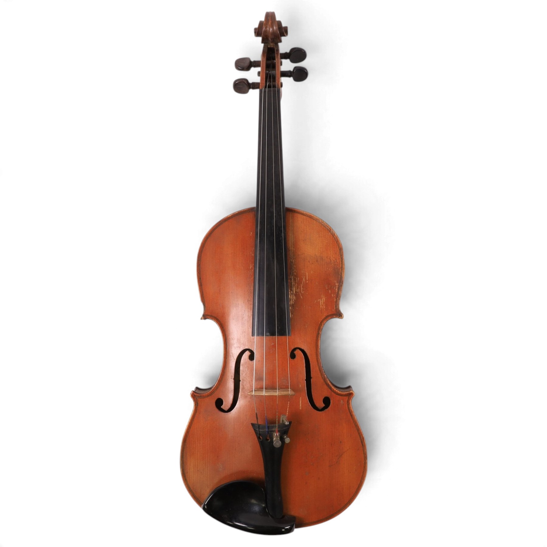 Early 20th century copy of an Antonius Stradivarius violin, with two piece back, ebonised finger board and tuners, the interior label reading 'Modele dapres Antonius Stradivarius Cremonensis anno 1721', in hard case with bow, length 62cm