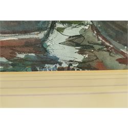 Robert Hardie Condie (Scottish 1898-1981): 'Masts and Nets Fraserburgh', mixed media signed, titled on gallery label verso 31cm x 42cm