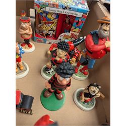 Collection of Robert Harrod The Beano Dandy Collection figures including Desperate Dan, Teach, Rodger the Dodger and Chips together with Beano collectibles including mugs, stamps, etc