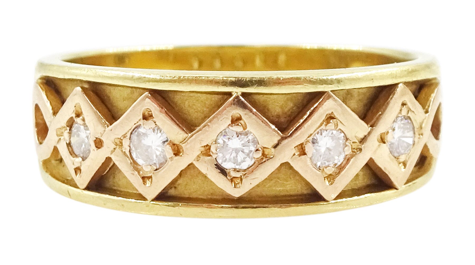 Clogau 18ct gold five stone round brilliant cut diamond ring, Sheffield 1997