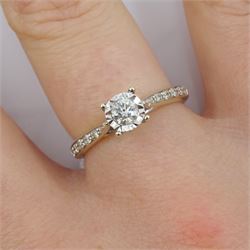 9ct white gold round brilliant cut diamond ring, with diamond set shoulders, hallmarked, total diamond weight 0.25 carat