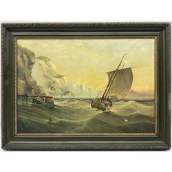 Henry (1820-1887) and Edward King (1860-1941) Redmore: Fishing Boat leaving East Yorkshire Cliffs, oil on board signed and dated 1871, 41cm x 60cm 
Notes: a work almost certainly by E K but with areas contributed by his father, signed by the latter