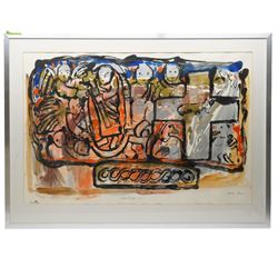 Gillian Ross Kelsey (British 1935-2025): 'Celtic Image No 3' and 'Celtic Image No 4', two acrylic monotypes signed and titled in pencil max 70cm x 110cm (2)