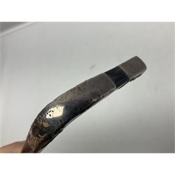 Austrian Art Nouveau zebra wood walking stick, silver covered angular handle relief decorated with stylised flowers, hallmarked Vienna c1900, makers mark LM, H84cm