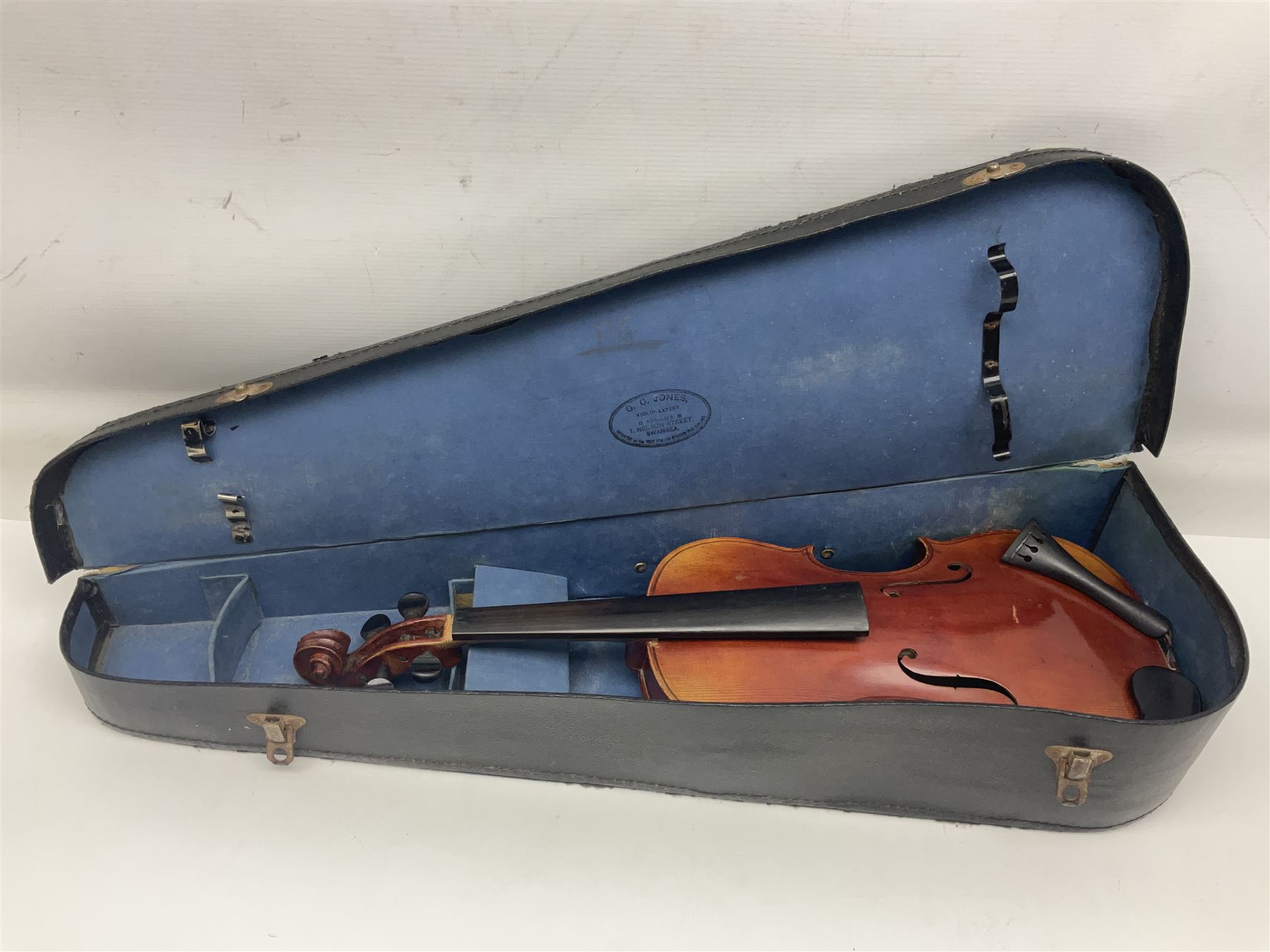 Saxony violin c1900 with 36cm two-piece maple back and ribs and spruce top; bears label 'Antonius Stradivarius Cremonensis Faciebat Anno 17**' L59cm overall; in carrying case