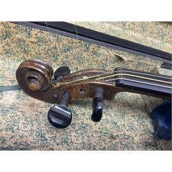 Cased violin with bow, label to interior Antonius Stradiuarius Cremonensis Faciebat Anno