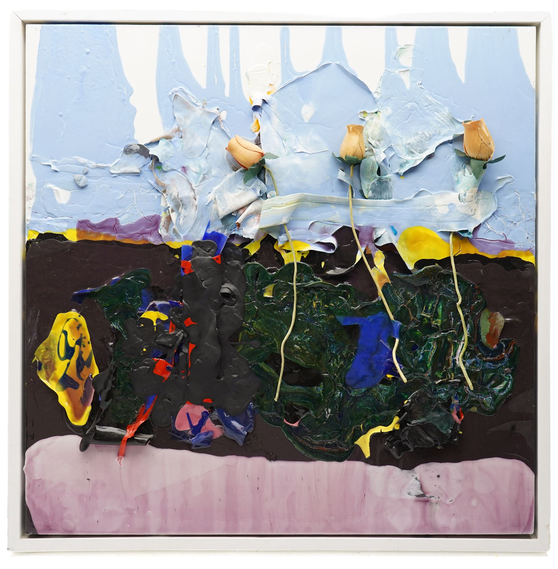 Gillian Ross Kelsey (British 1935-2025): 'Three Tulips', mixed media on board, signed and titled verso 61.5cm x 61.5cm