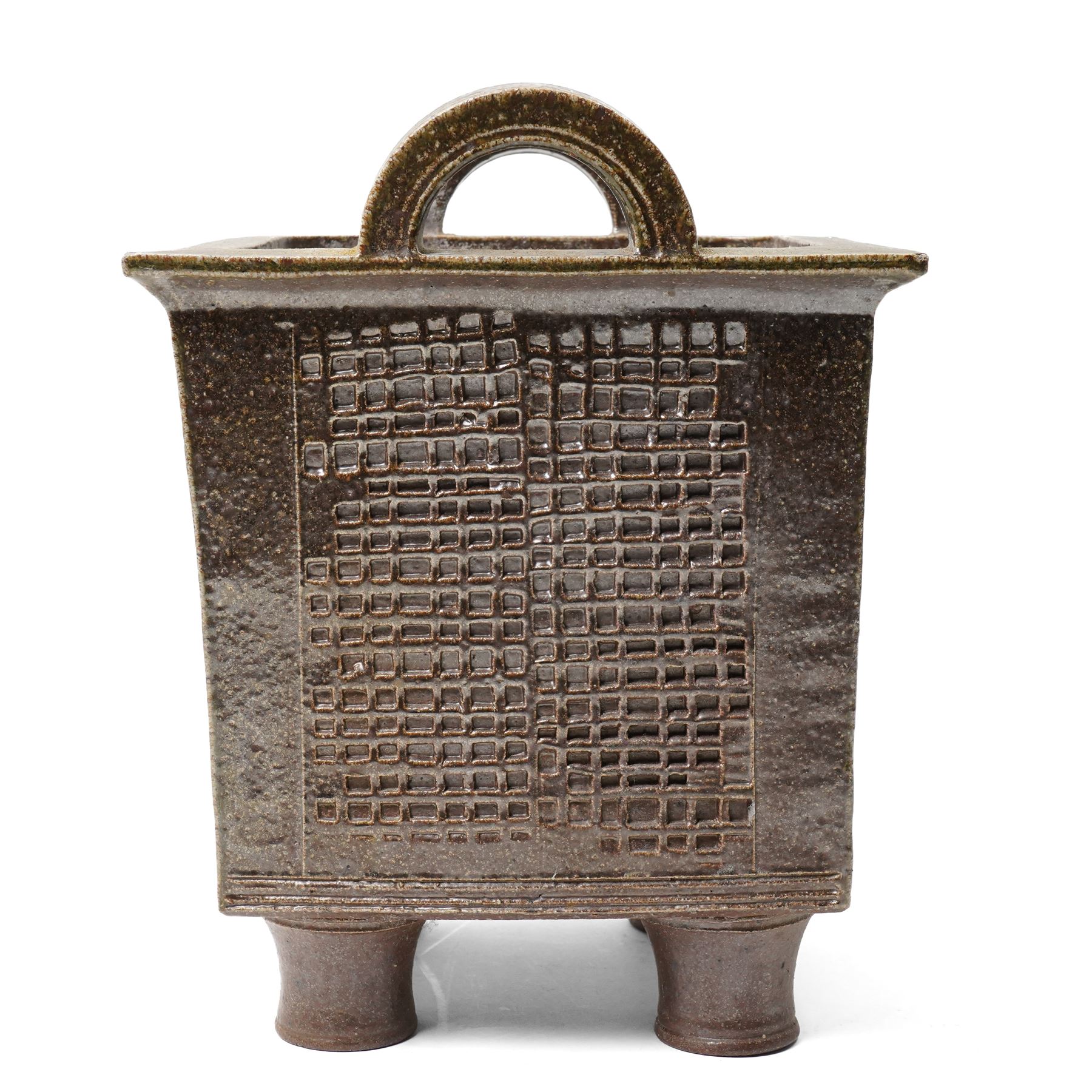 David Lloyd Jones (1928-1994): Salt-glazed Planter, of cubist design, impressed marks to one side, H35cm 