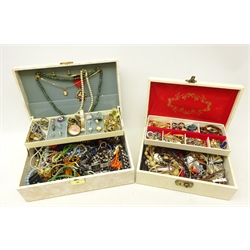  Two jewellery boxes containing costume jewellery including rings, watches, necklaces, bracelets etc  
