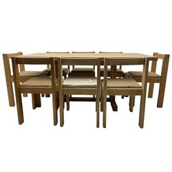 Treske of Thirsk - elm rectangular dining table (170cm x 89cm, H73cm); and set eight oak framed dining chairs