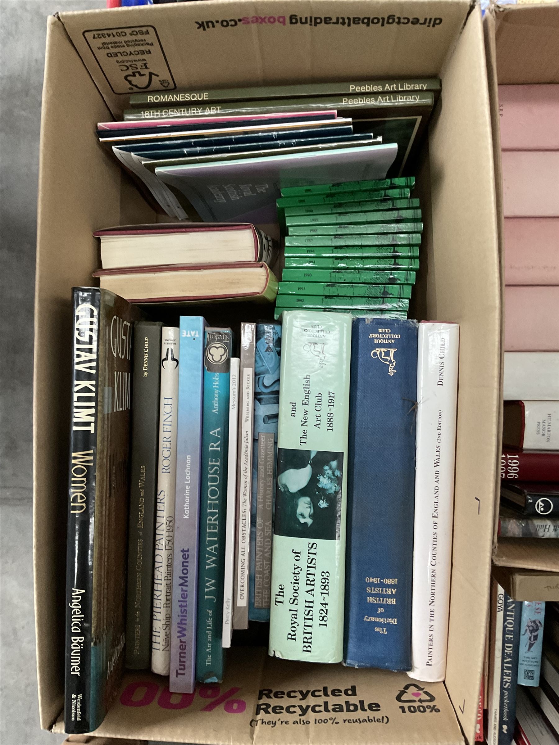 Extremely large collection of reference books on painting and decorative art, to include artist’s monographs, exhibition catalogues, Graves Royal Academy Exhibitors, Paintings in Public Ownership, artist dictionaries, etc (13 boxes) 
Notes: COLLECTION FROM DUGGLEBY STORAGE, GREAT HILL, EASTFIELD, SCARBOROUGH, YO11 3TX