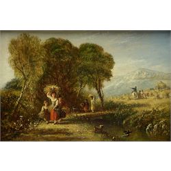 Frederick Thomas Charles Underhill (British 1847-1897): Harvest Time 'South Wales', oil on canvas signed 29cm x 44cm in carved giltwood Florentine frame