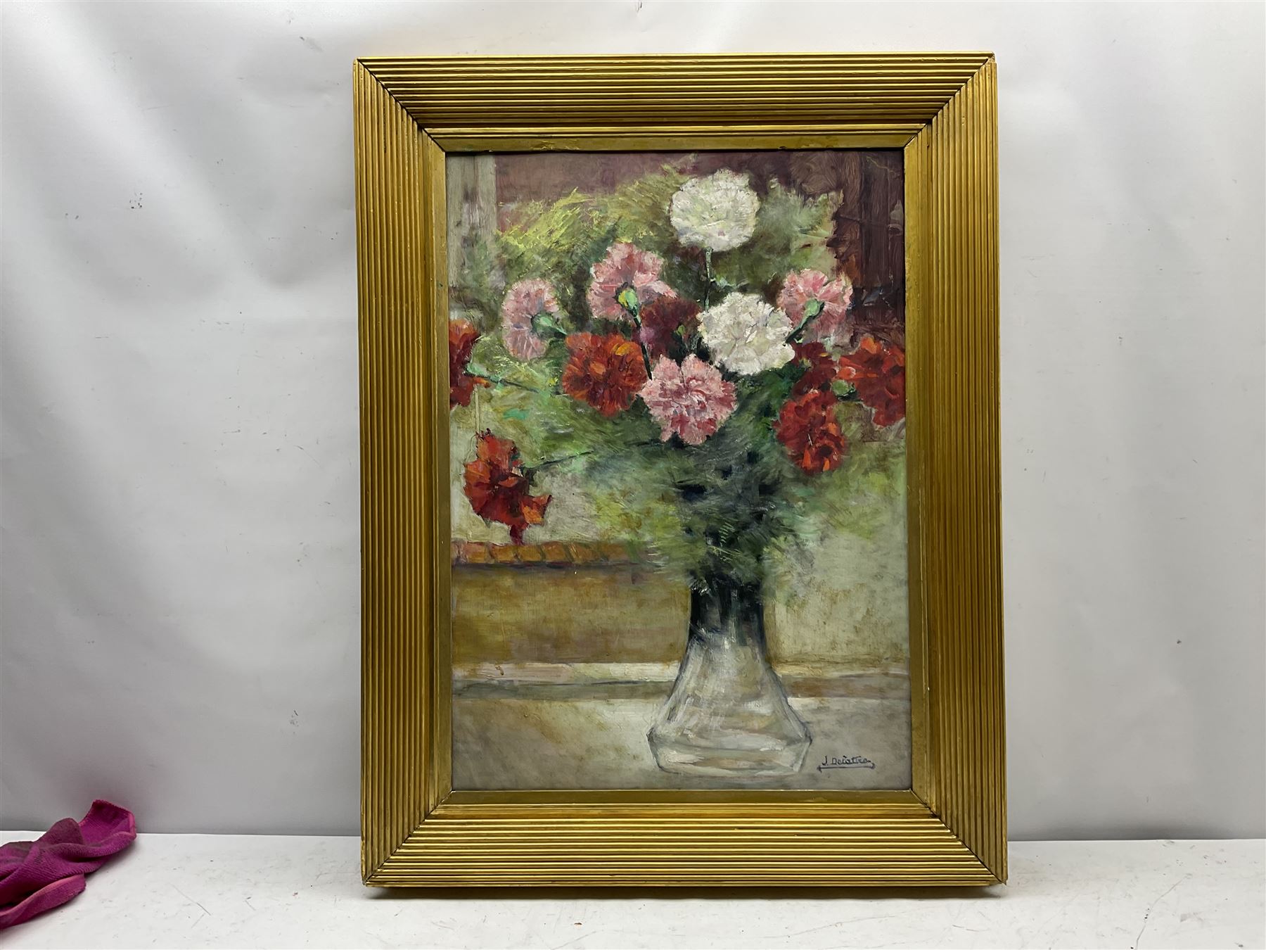 Joseph Delattre (French 1858-1912): Still Life of Carnations, oil on board signed 68cm x 49cm