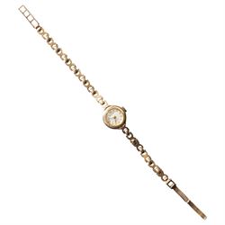 Rotary 9ct gold ladies manual wind wristwatch, on integral 9ct gold bracelet, hallmarked