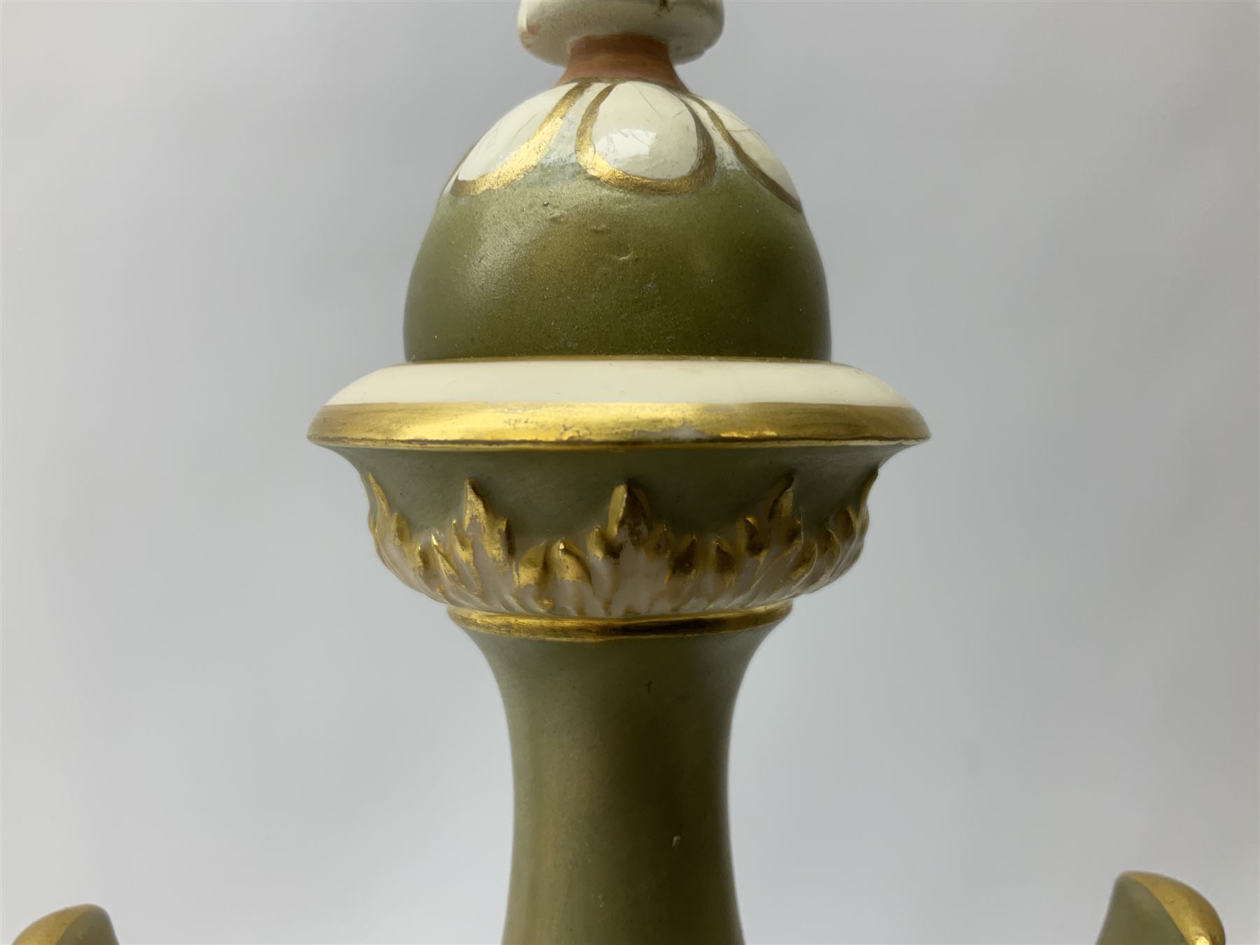 Early 20th century Royal Worcester vase decorated by Harry Davis, of ovoid form with twin acanthus mounted handles and waisted high neck supporting a domed cover, upon a circular foot, the body hand painted with sheep in a highland landscape, signed H Davis, with puce printed marks beneath including shape number 2425, and date code for 1907, H27.5cm