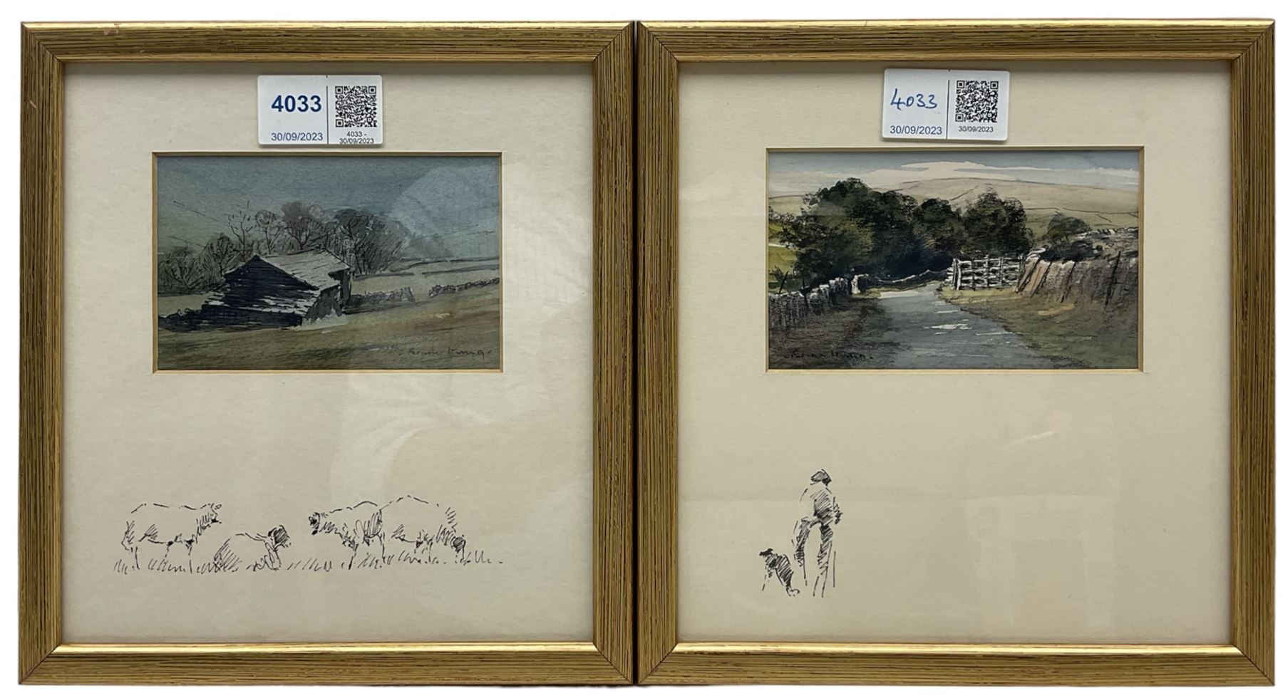 Brian Irving (British 1931-2013): Dales Farmstead & Farm Gateway, pair pen ink and watercolours signed 7cm x 11cm (2)
