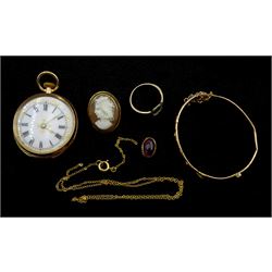 9ct gold jewellery oddments and a 9ct gold cylinder ladies pocket watch 