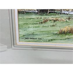 David Newbould (British 1938-2018): 'Ledston Hall from Newton Ings' Castleford, watercolour signed and dated 2000, titled verso 26cm x 43cm; R Battye (British 20th century): Swans on the Canal, watercolour signed watercolour signed 25cm x 35cm (2)