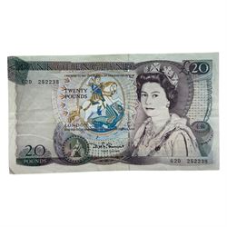 Error banknote - Bank of England Somerset 'William Shakespeare' twenty pounds note '62D' with printing error displaying '20 POUNDS' to the top left of the front of the note
