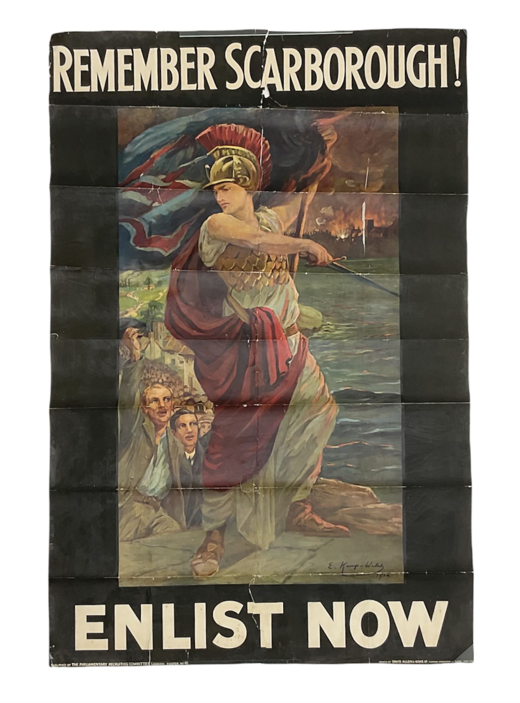 Edith M Kemp-Welch (British 1870-1941): 'Remember Scarborough! Enlist Now', rare original Parliamentary Recruiting Committee poster No. 41, circa 1915, printed by David Allen 149 x 98cm