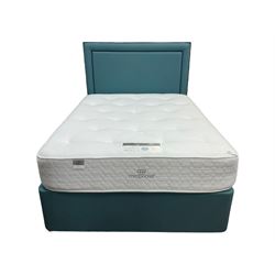 Silentnight - 4' 6'' double divan bed, upholstered in blue fabric with headboard