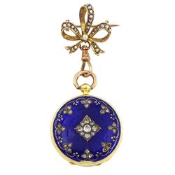 19th century French 18ct gold full hunter key wound cylinder ladies fob watch, the inner d...