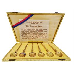 Set of six Edward VIII silver gilt coffe