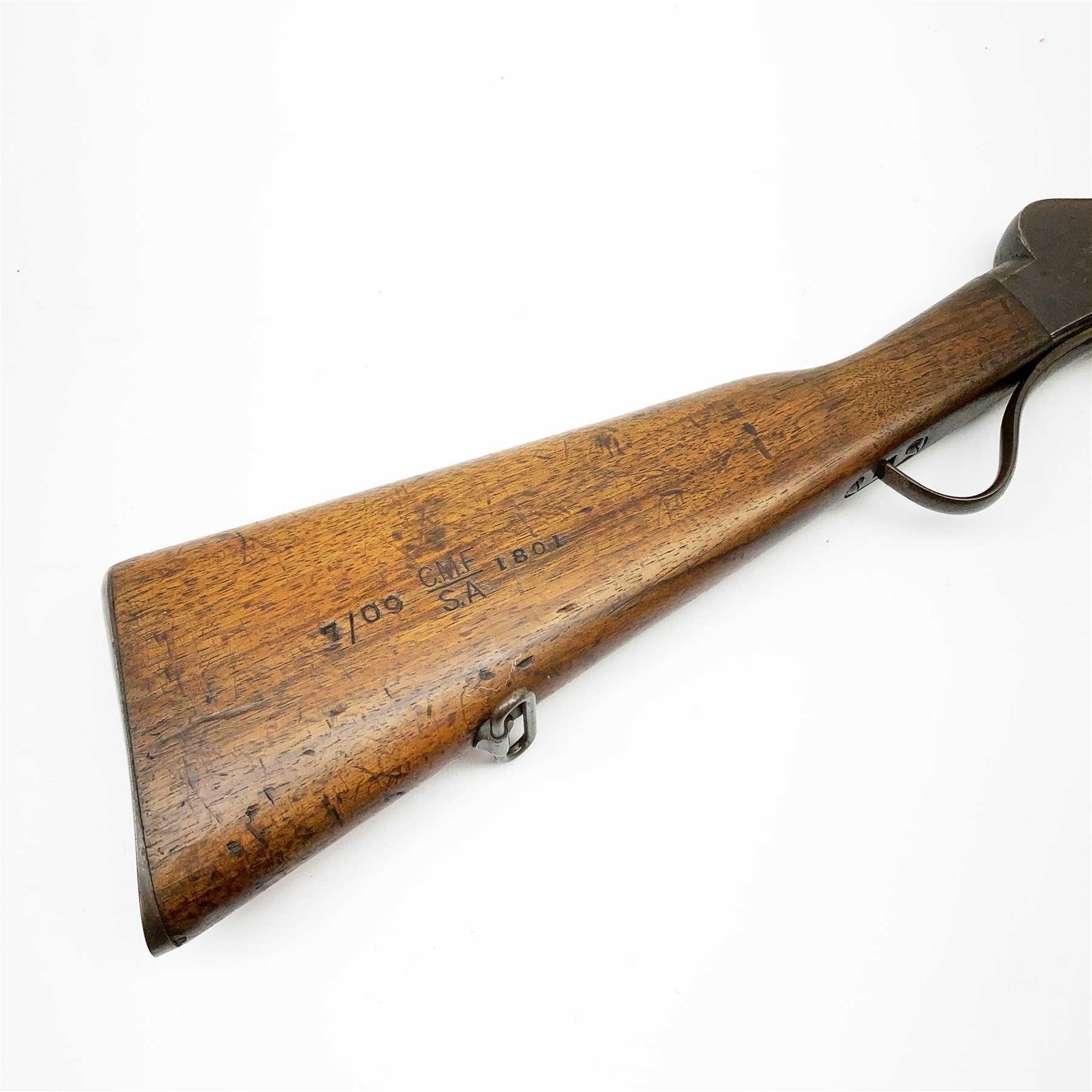 Early 20th century BSA .310 Cadet rifle, the Martini action marked with a kangaroo and 'Commonwealth of Australia', serial no.2947, the walnut stock impressed 7/09 C.M.F. over S.A 1801, 62cm barrel with hinged foresight L103cm overall