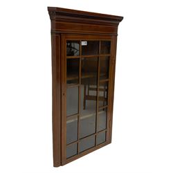 Edwardian mahogany wall hanging corner display cabinet, projecting dentil cornice over astragal glazed door (W56cm, H93cm), and an Edwardian mahogany nest of three tables (46cm x 36cm, H60cm)