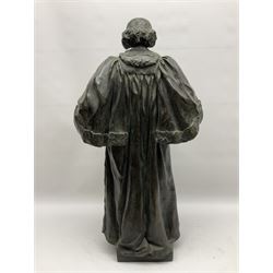 Bronze Figure of Shakespeare, standing in period robes holding a book, H62cm