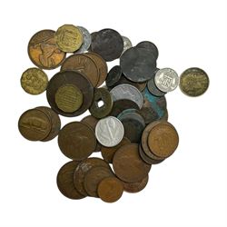 Approximately 95 grams of Great British pre 1947 silver coins, other pre-decimal coinage, commemorative crowns, Britain's first decimal coins in blue wallet, world coins etc