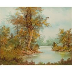 W Jones (20th century): Harbour Scene, oil on canvas signed 45cm x 60cm; I Cafieri: Landscape, oil on canvas signed 50cm x 60cm (2)